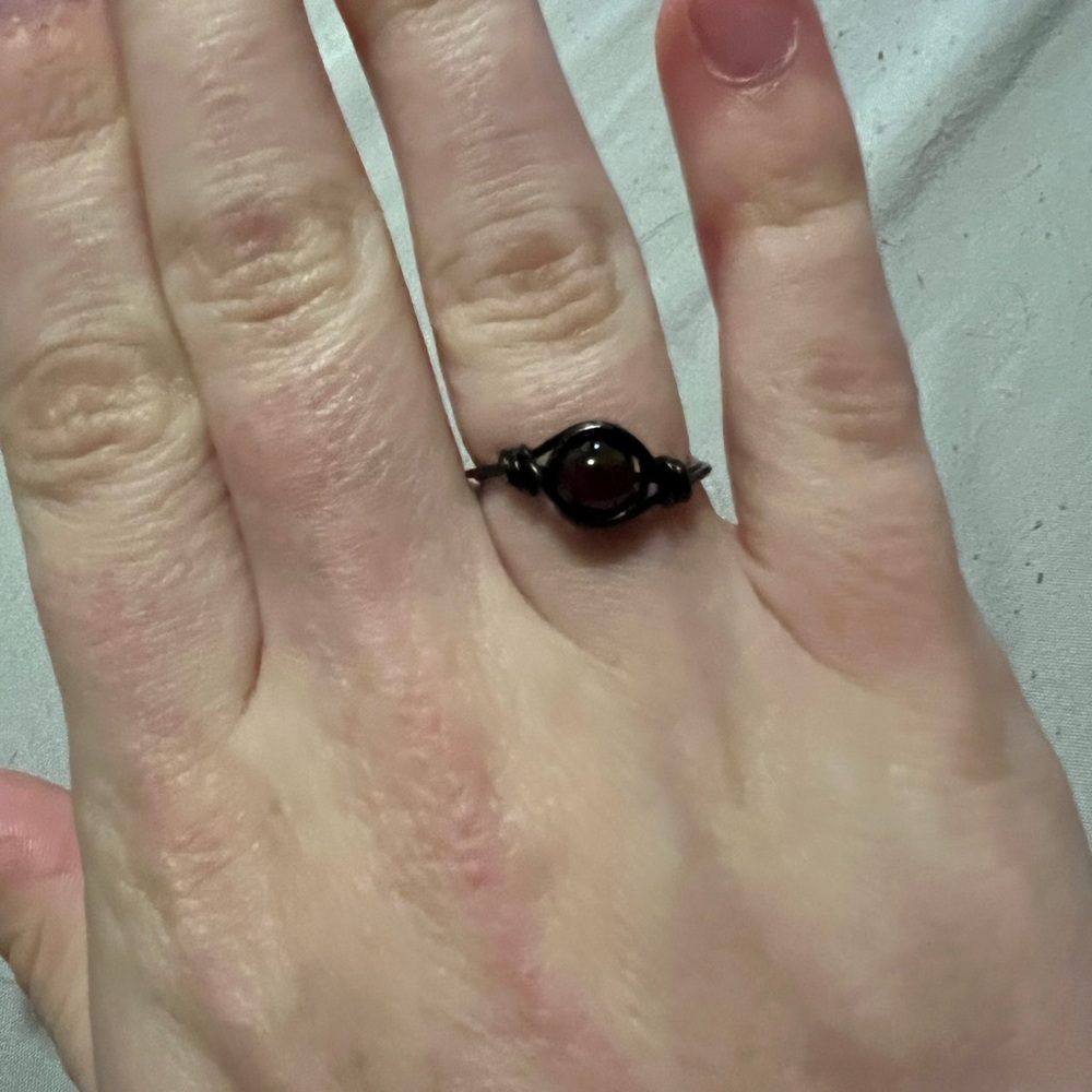 Black Wire Wrapped Garnet Ring
